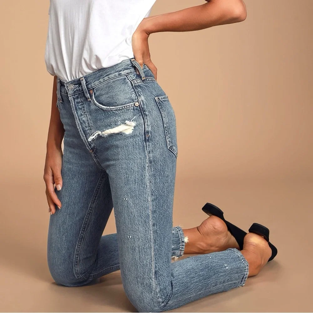 Agolde Jamie Medium Wash Hi Rise Classic Raw Hem Jean | Size 28 - Picture 2 of 6